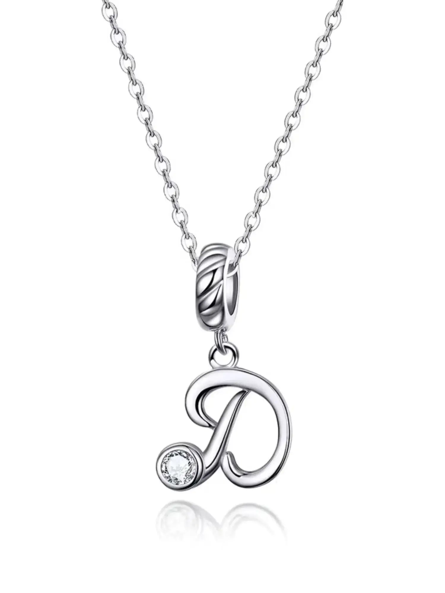 Elegant personalized Letter Charm Necklace with 'D' pendant in 925 sterling silver and AAAA zircon detail.