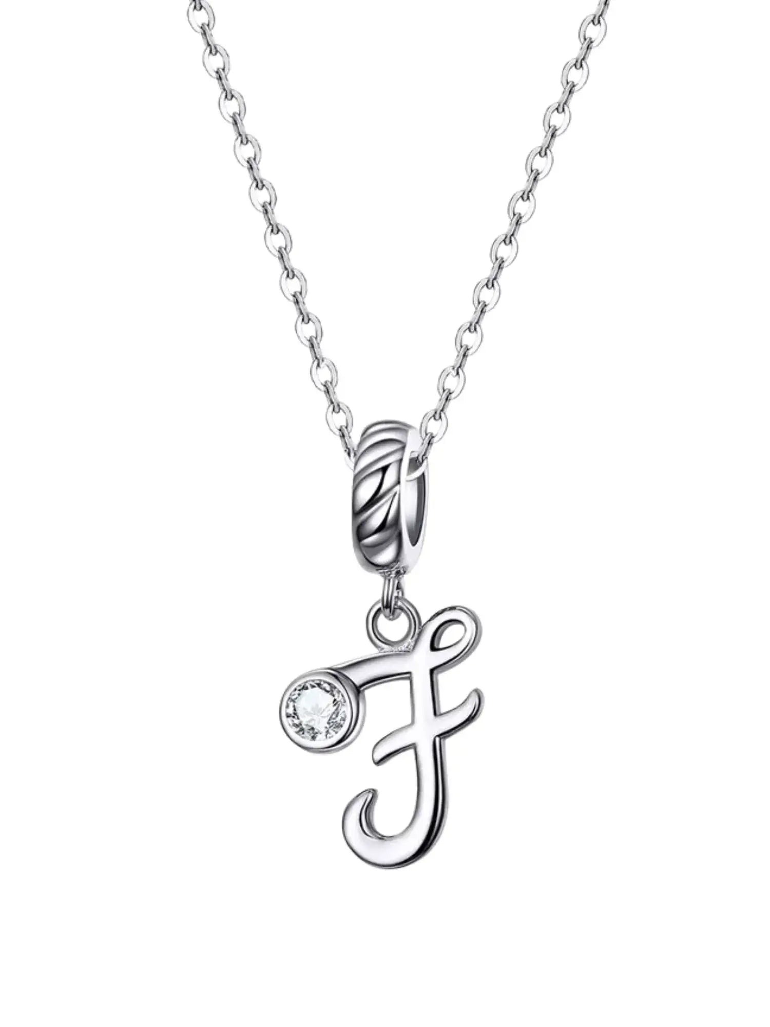 Personalized letter charm necklace in 925 sterling silver with zircon accent, elegant pendant jewelry.