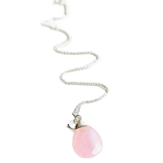 Rose quartz & Moonstone dainty necklace in Sterling silver