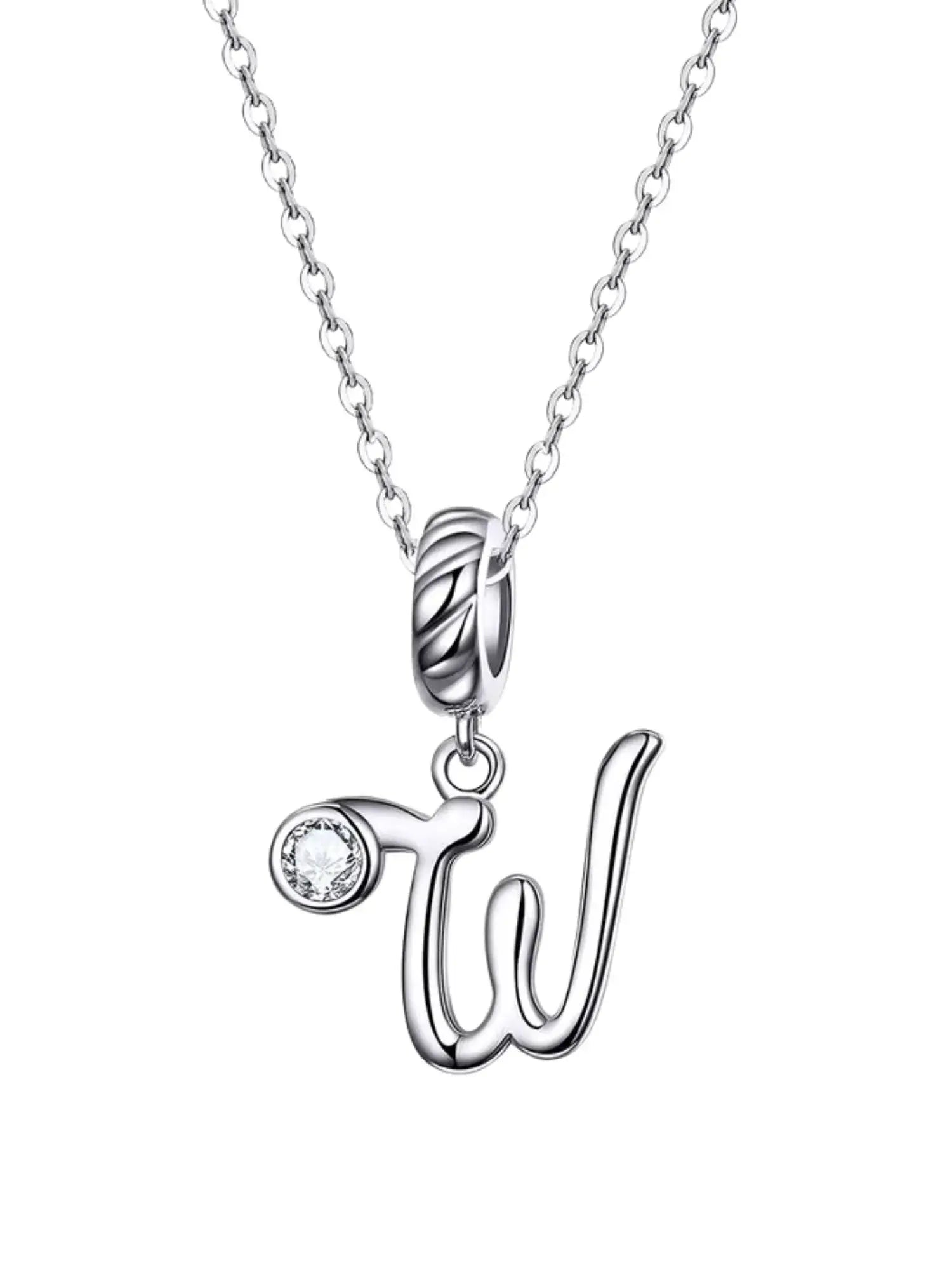 Elegant 925 sterling silver letter 'W' charm necklace with zircon, perfect for personalized jewelry lovers.