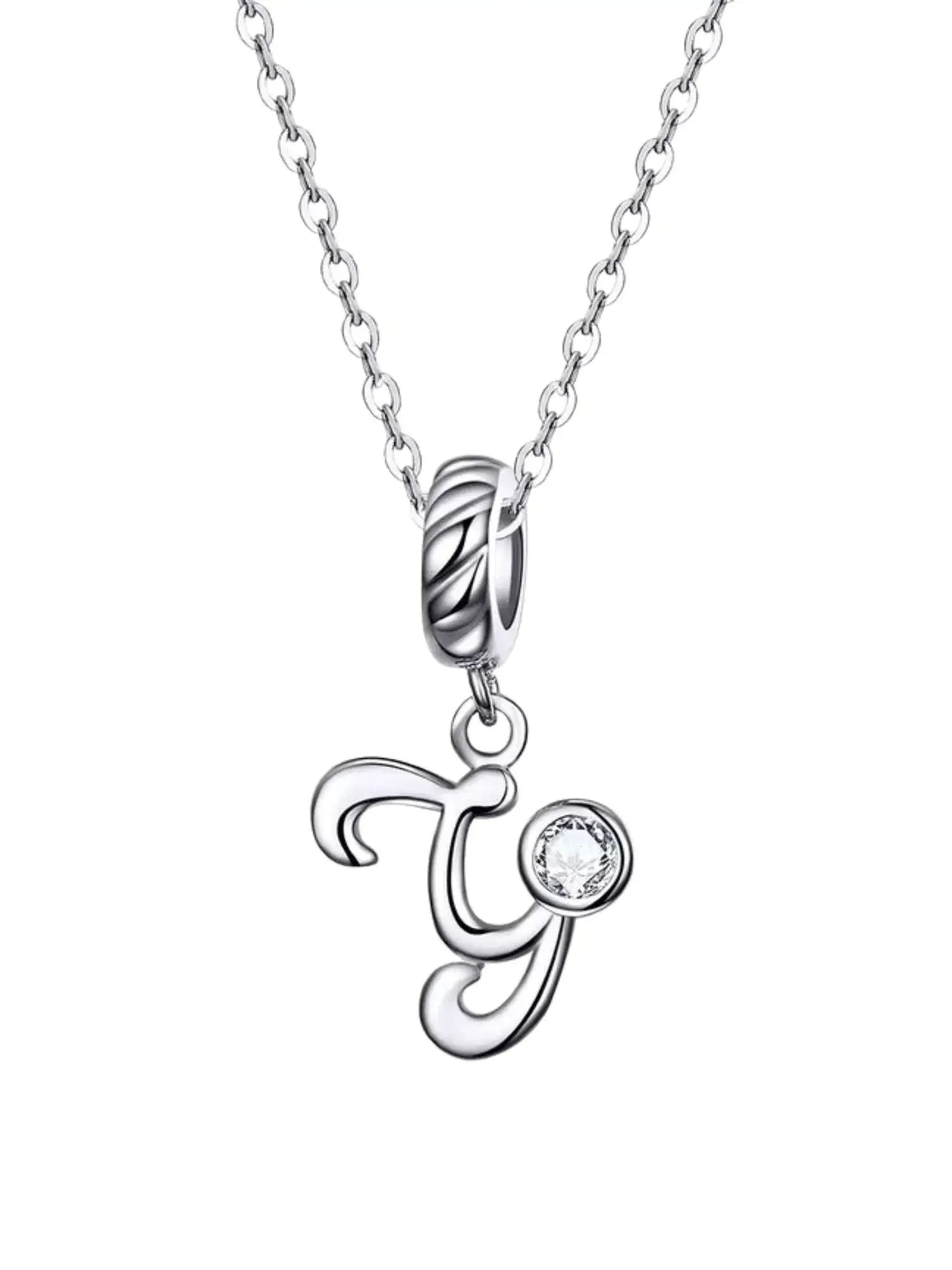 Elegant letter charm necklace crafted from 925 sterling silver with a zircon accent, perfect for everyday wear.