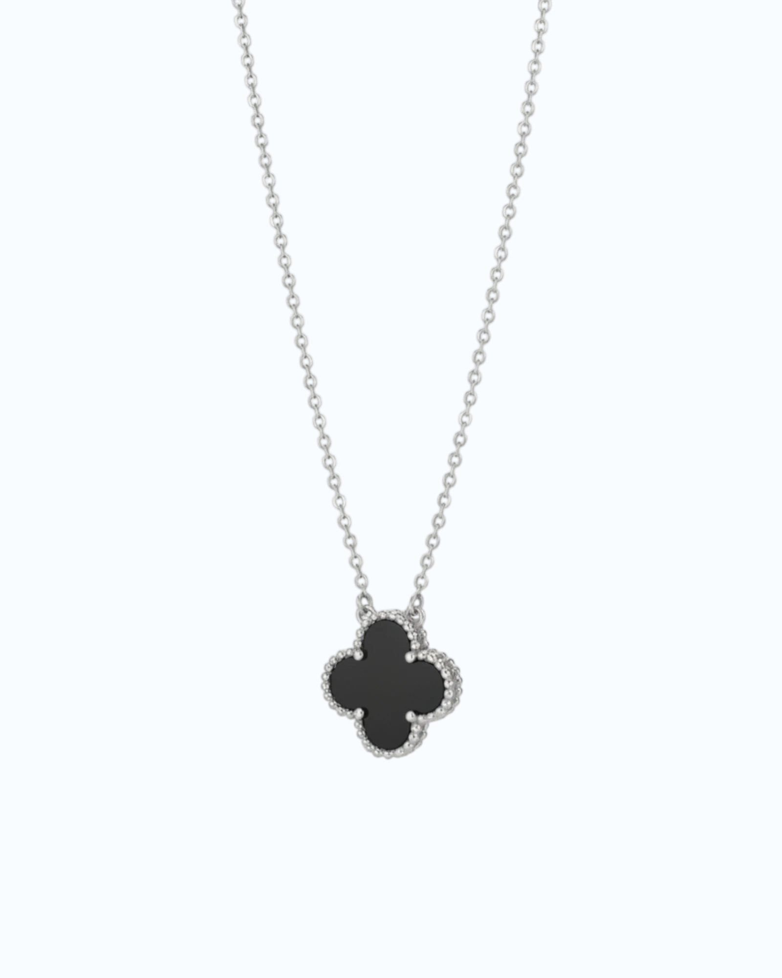 Natural Black Agate Four leaf Clover Pendant Necklace