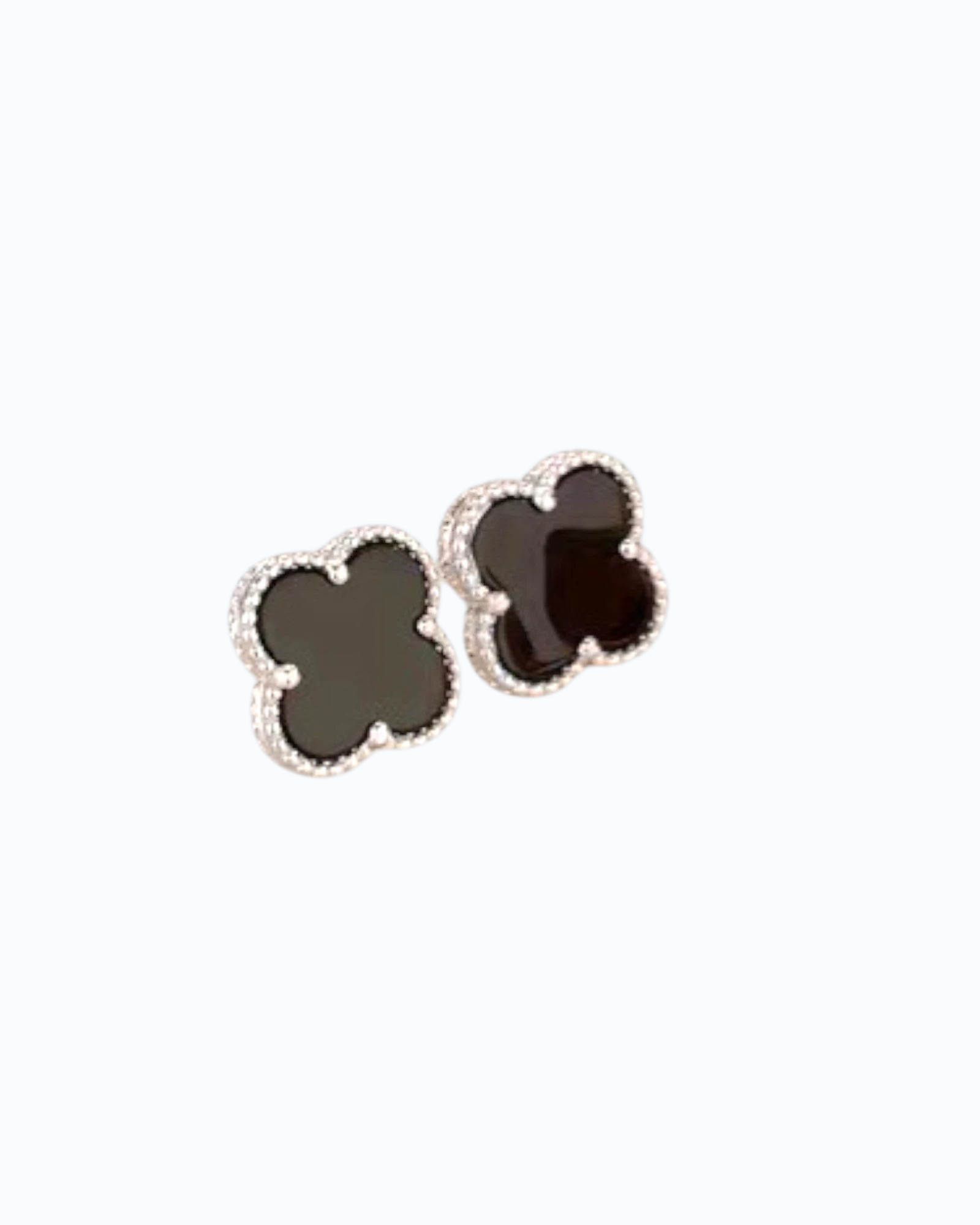 Natural Black Agate Four Leaf Clover Studs
