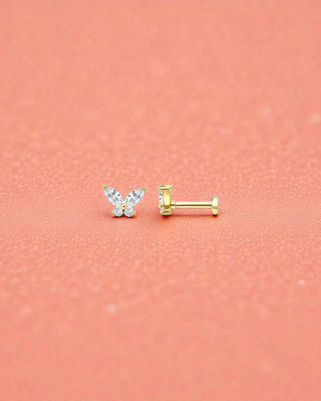 Butterfly Flat Back Cartilage Stud featuring a gold flat back and sparkling butterfly design.
