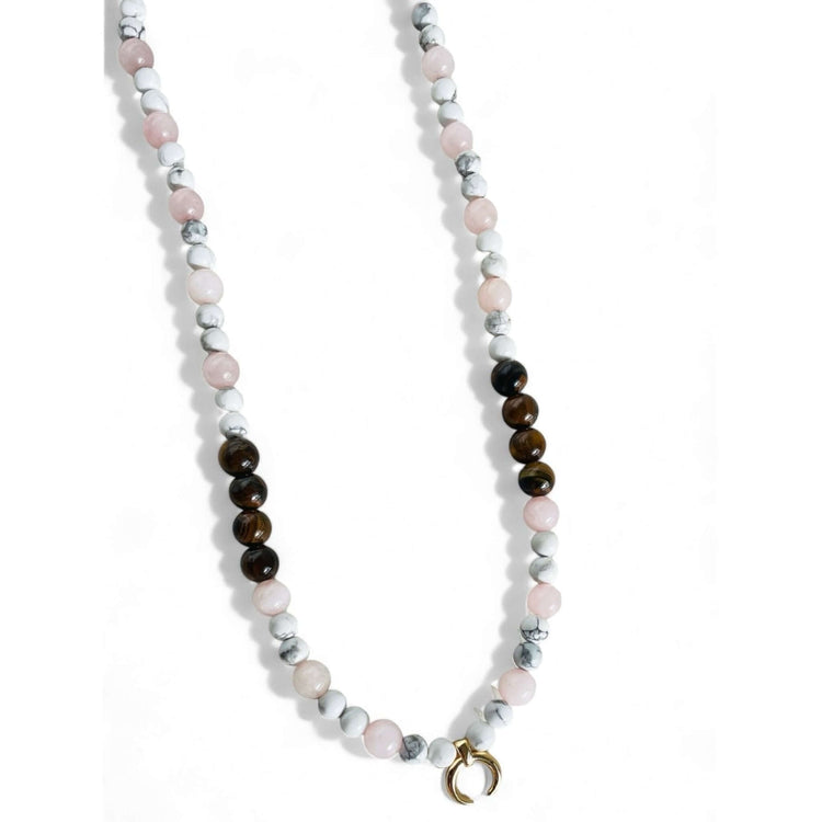 Rose quartz , Howlite, Tigers eye long beaded necklace