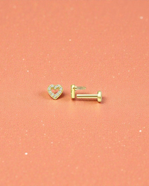 Pearlstones gold plated sterling silver heart cartilage stud with cubic zirconia and flat back.