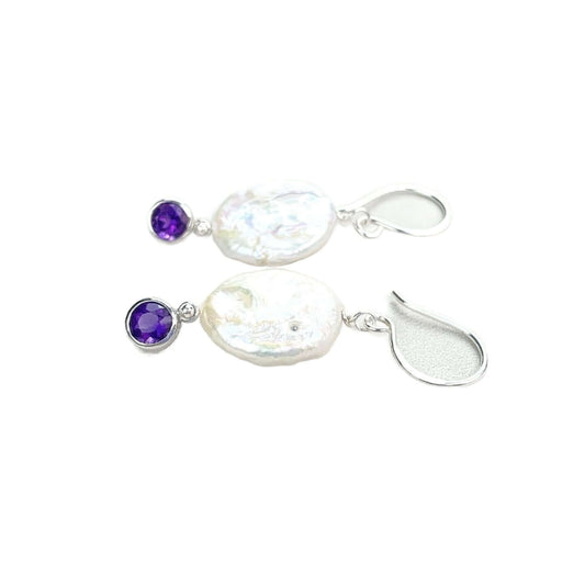 solid Sterling silver Amethyst and pearl earring .