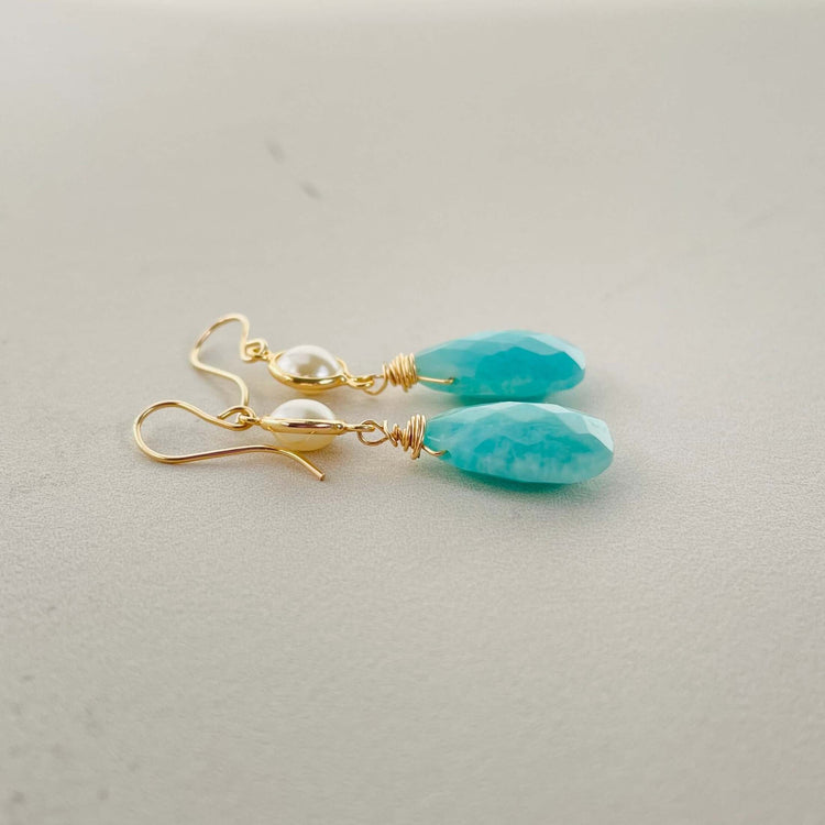 14k Gold filled Pearl & Amazonite Earring