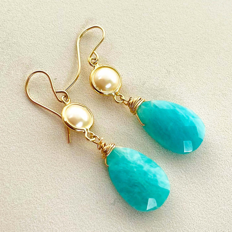 14k Gold filled Pearl & Amazonite Earring