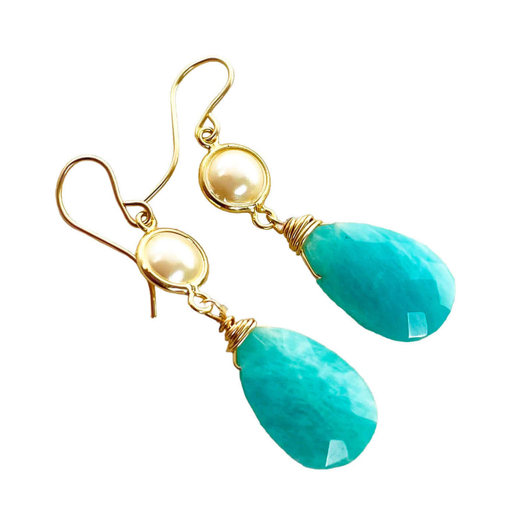 14k Gold filled Pearl & Amazonite Earring