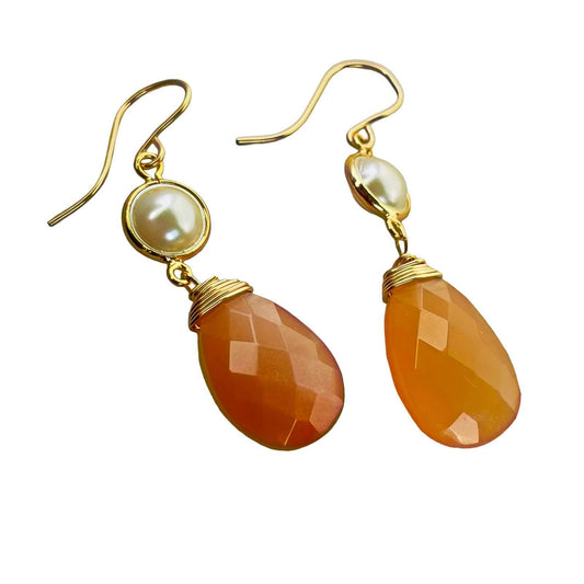 14k Gold filled Pearl & Peach Moonstone Earring