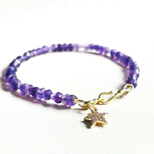 Amethyst bracelet with a gold filled star charm