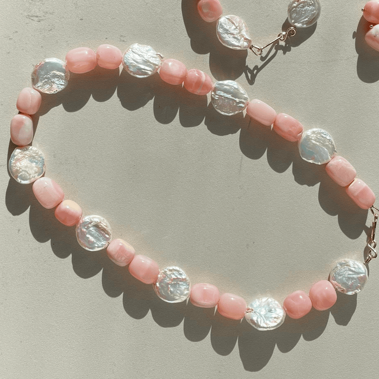 Pink Opal & Button Pearl Statement Necklace