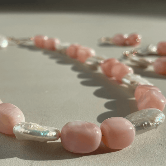 Pink Opal & Button Pearl Statement Necklace