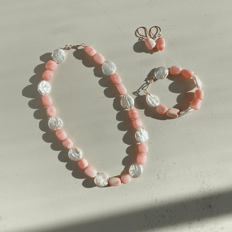 Pink Opal & Button Pearl Statement Necklace