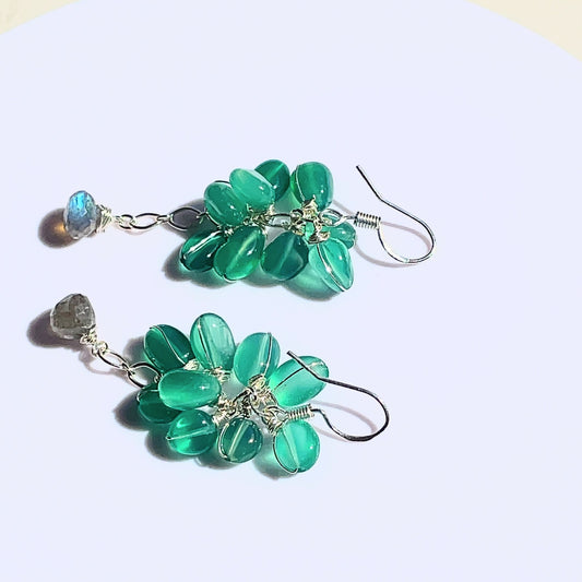 Green onyx, labradorite cluster earring, One of a kind.