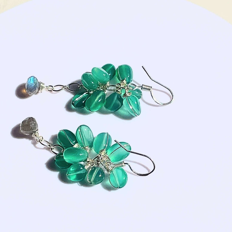 sterling silver green onyx cluster earring,