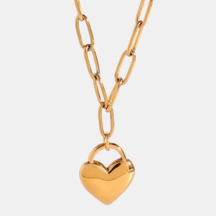 Heart pendant chain necklace in 18k gold plated stainless steel