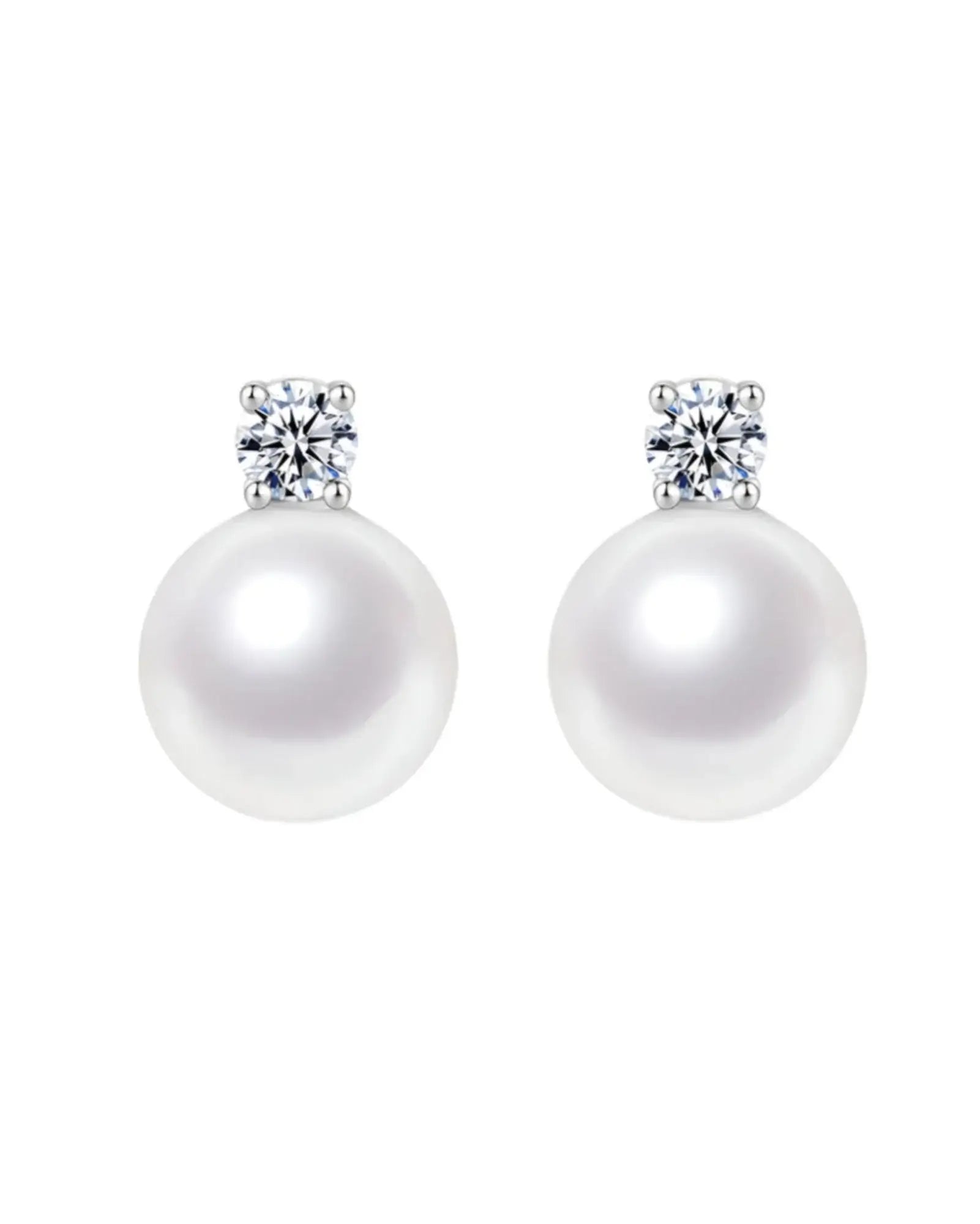 Maris Pearl Earring: Elegant single pearl stud earrings with zirconia, crafted in 925 sterling silver, 10mm & 12mm sizes.
