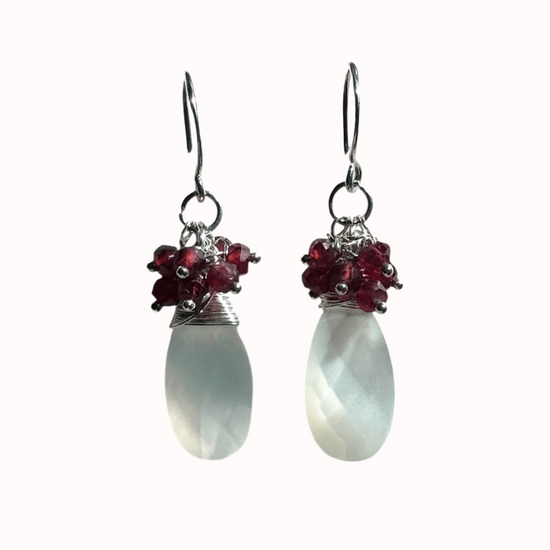 Moonstone Garnet cluster Earring