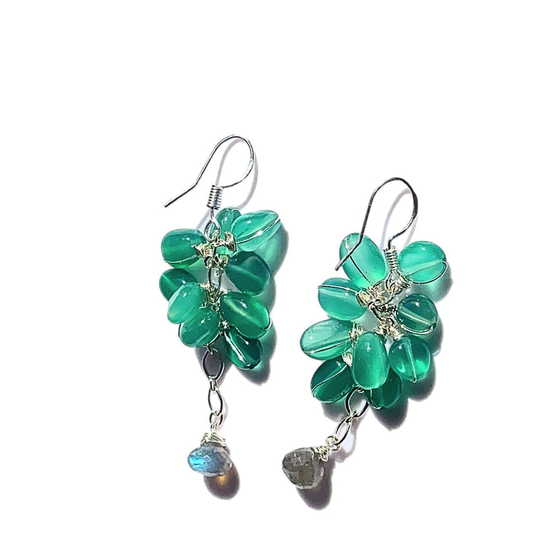 sterling silver green onyx cluster earring,