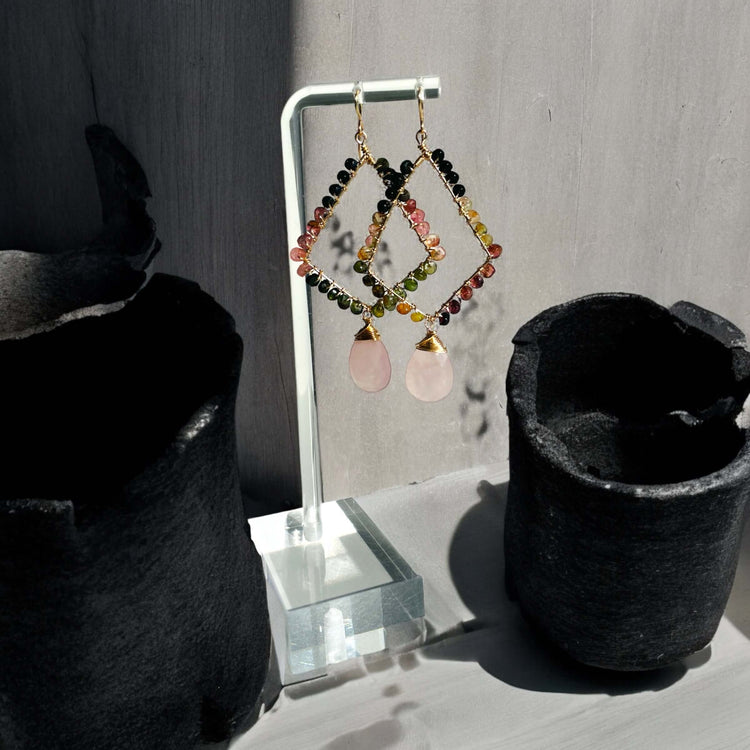 Eva Tourmaline and Rose quartz earring