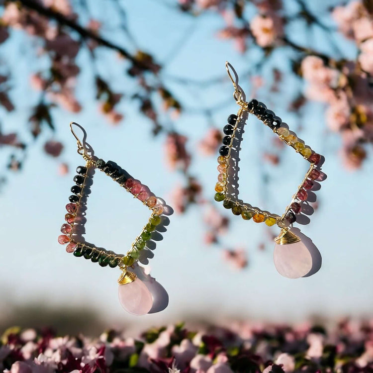 Eva Tourmaline and Rose quartz earring