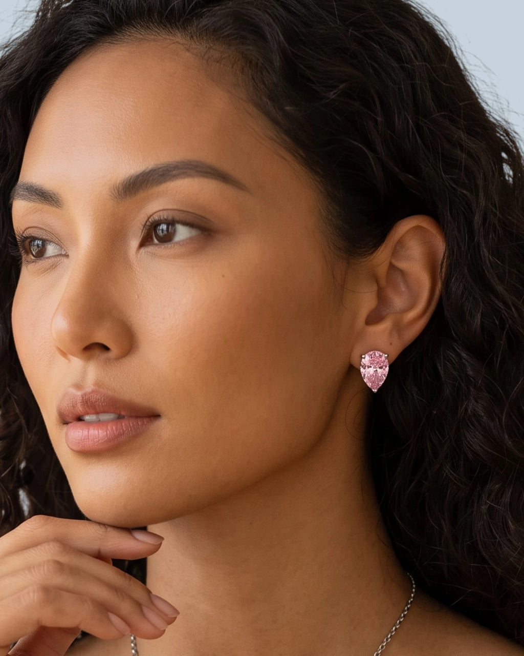 Pink Water Droplet Stud Earrings