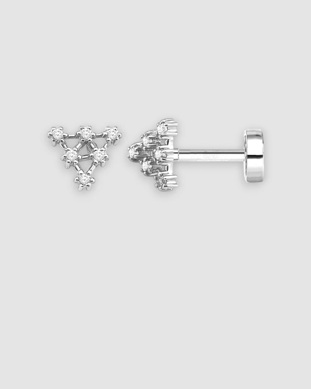 18G Pyramid Flat Back Single Piece Stud in 925 sterling silver, perfect for cartilage comfort and secure fit.