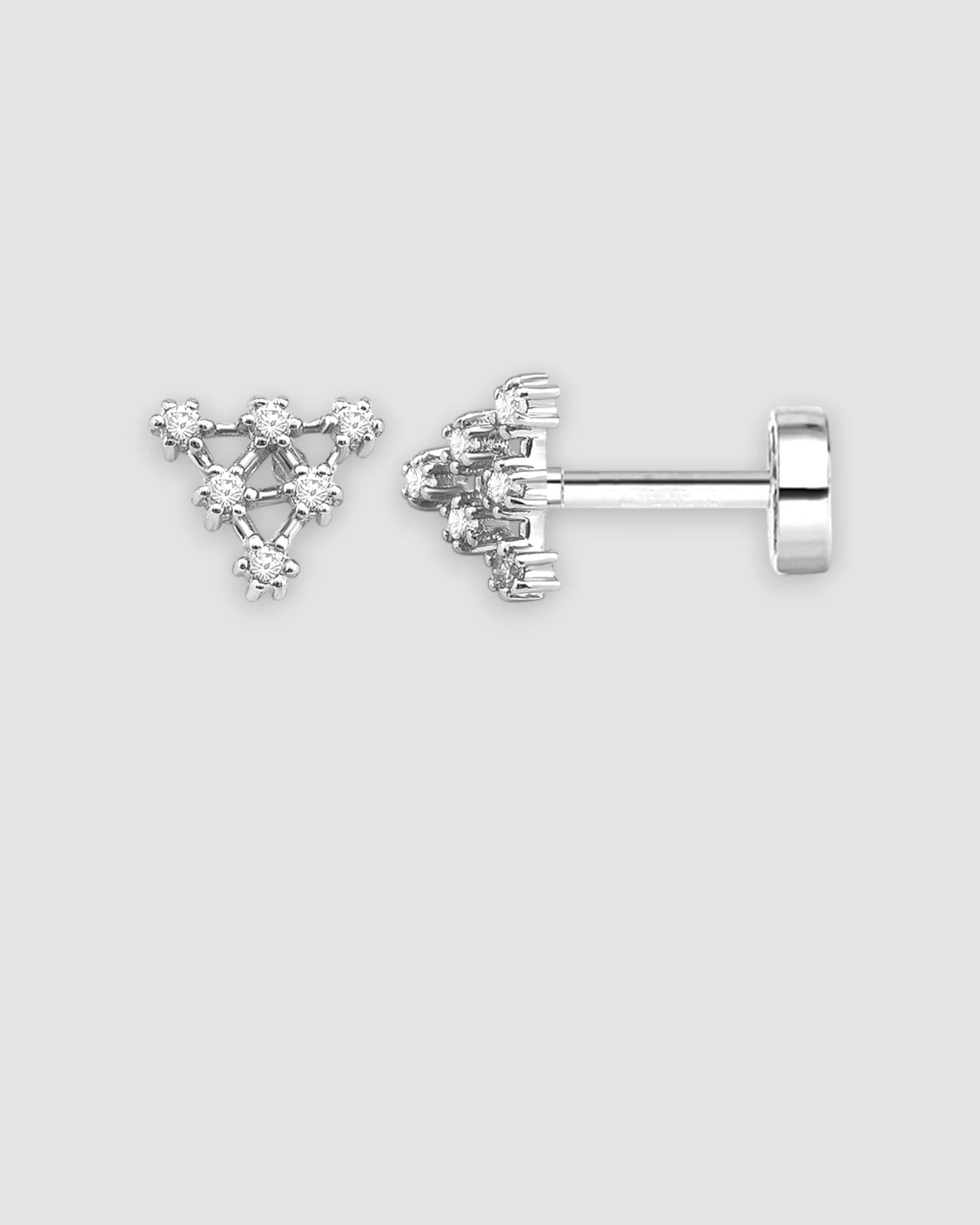 18G Pyramid Flat Back Single Piece Stud in 925 sterling silver, perfect for cartilage comfort and secure fit.