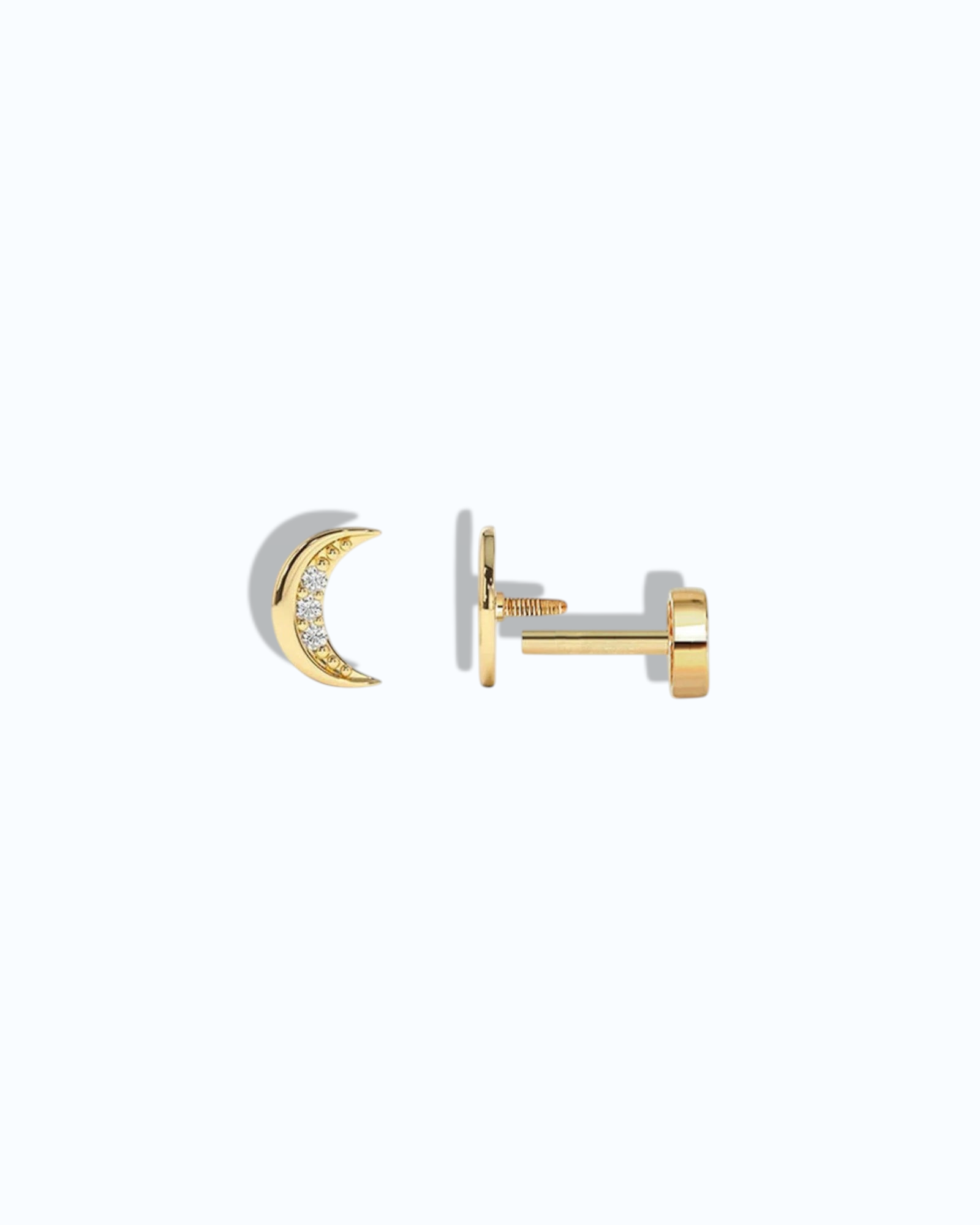 Single piece Crescent Moon Flat Back Stud in gold-plated sterling silver with a smooth secure fit and elegant design.