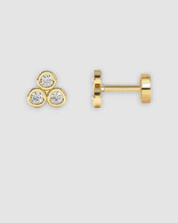 Three Stone Flat Back Cartilage Stud in Gold with three sparkling stones and flat back design.
