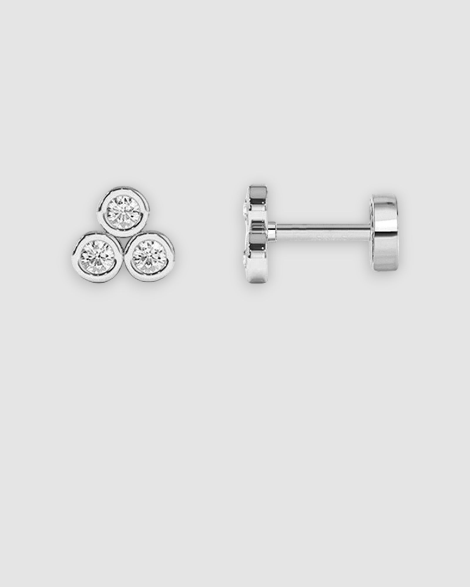 Single Piece Three Stone Flat Back Stud