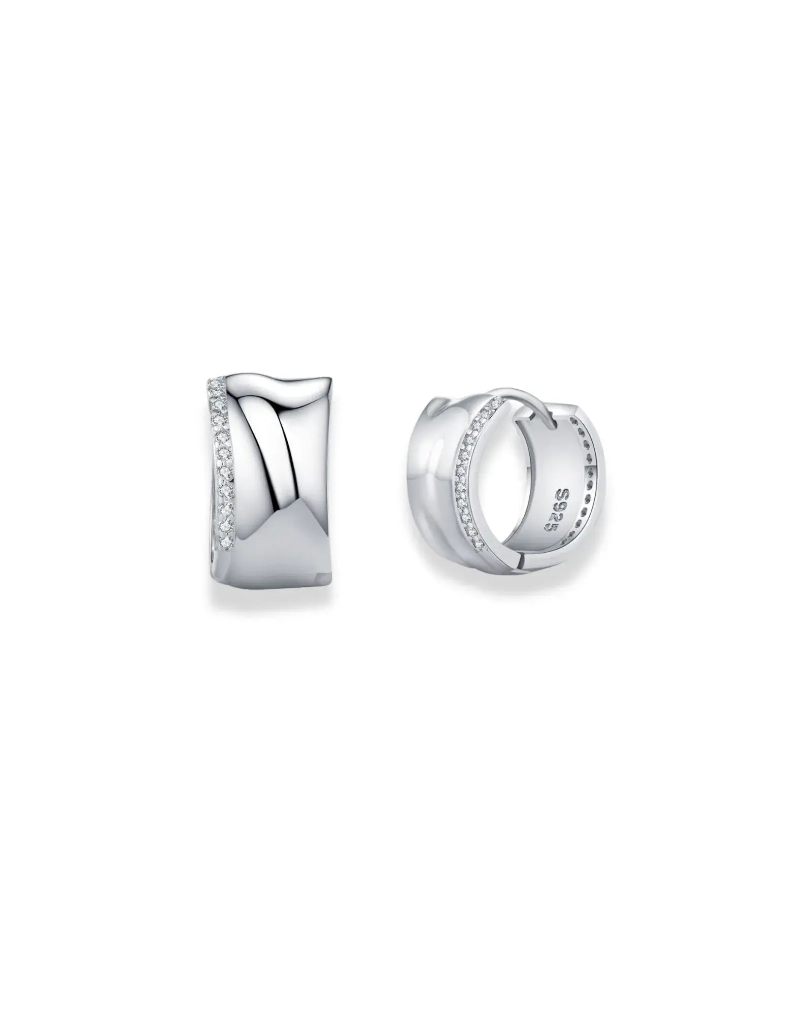Irregular small zircon hoop earrings in 925 sterling silver with a rhodium-plated finish and AAAAA-grade zirconia.