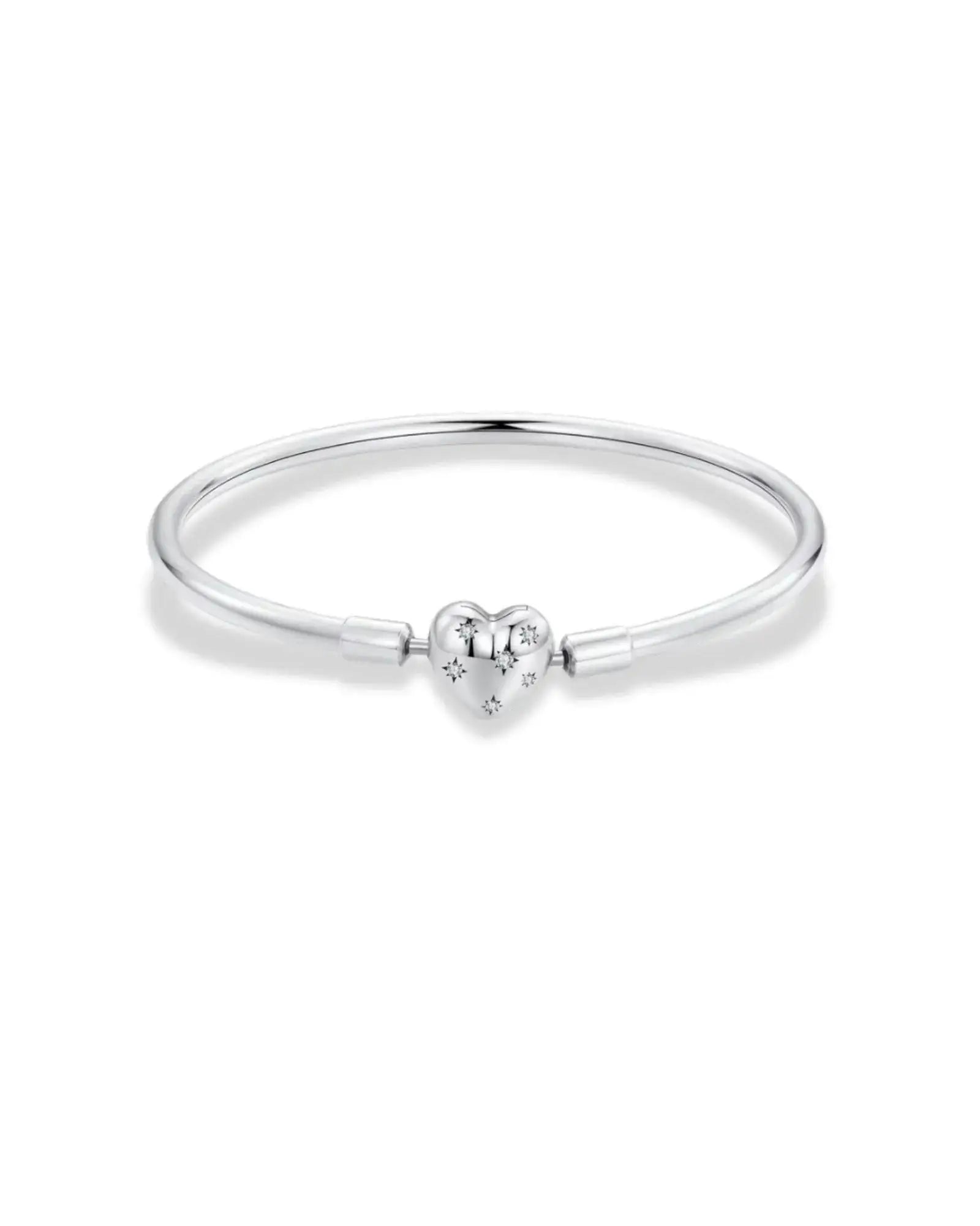Deep Love Bangle Bracelet in 925 Sterling silver with heart design, perfect for stacking or solo wear.