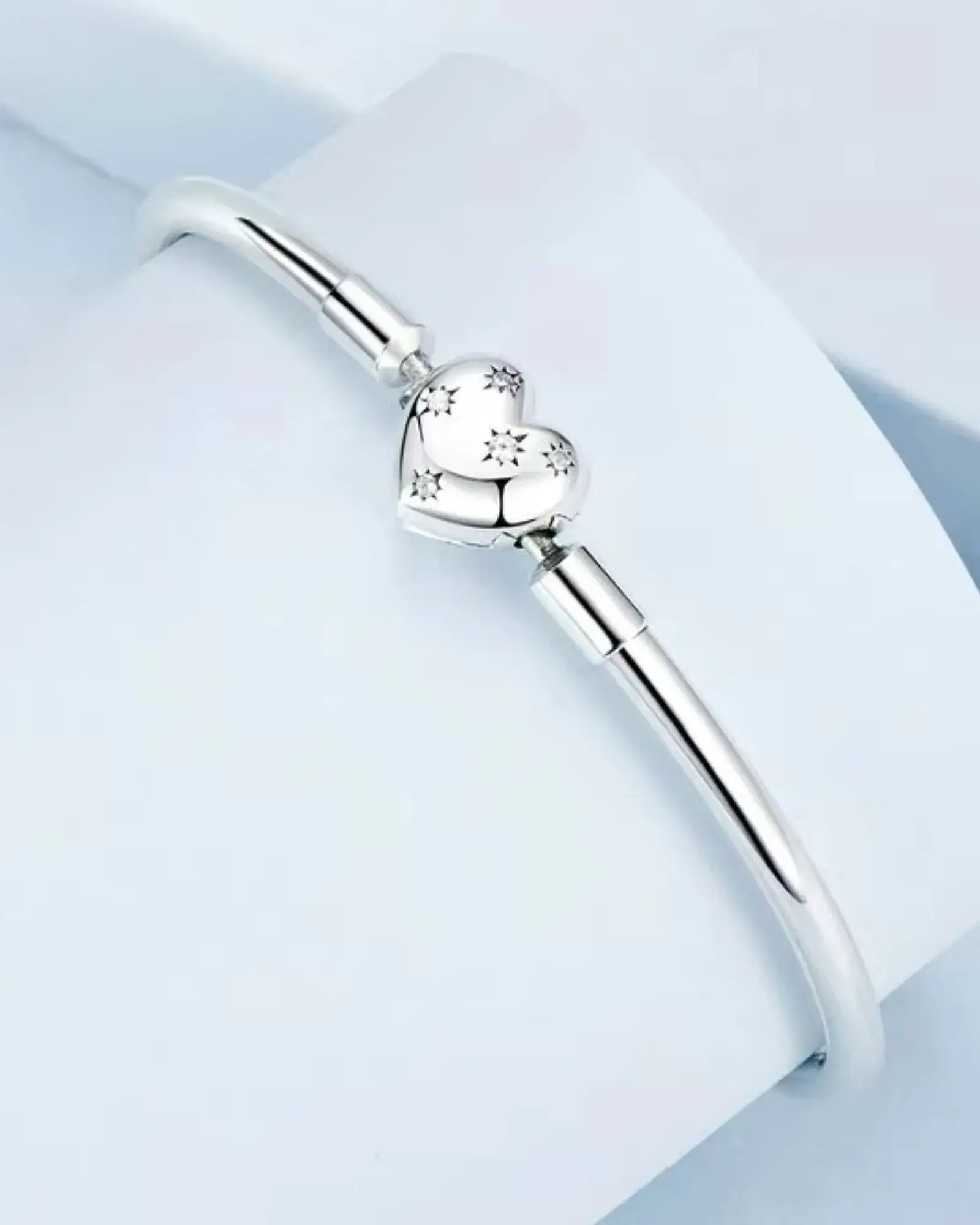 Deep Love Bangle Bracelet in 925 Sterling silver with heart detail, showcasing elegance and timeless style.