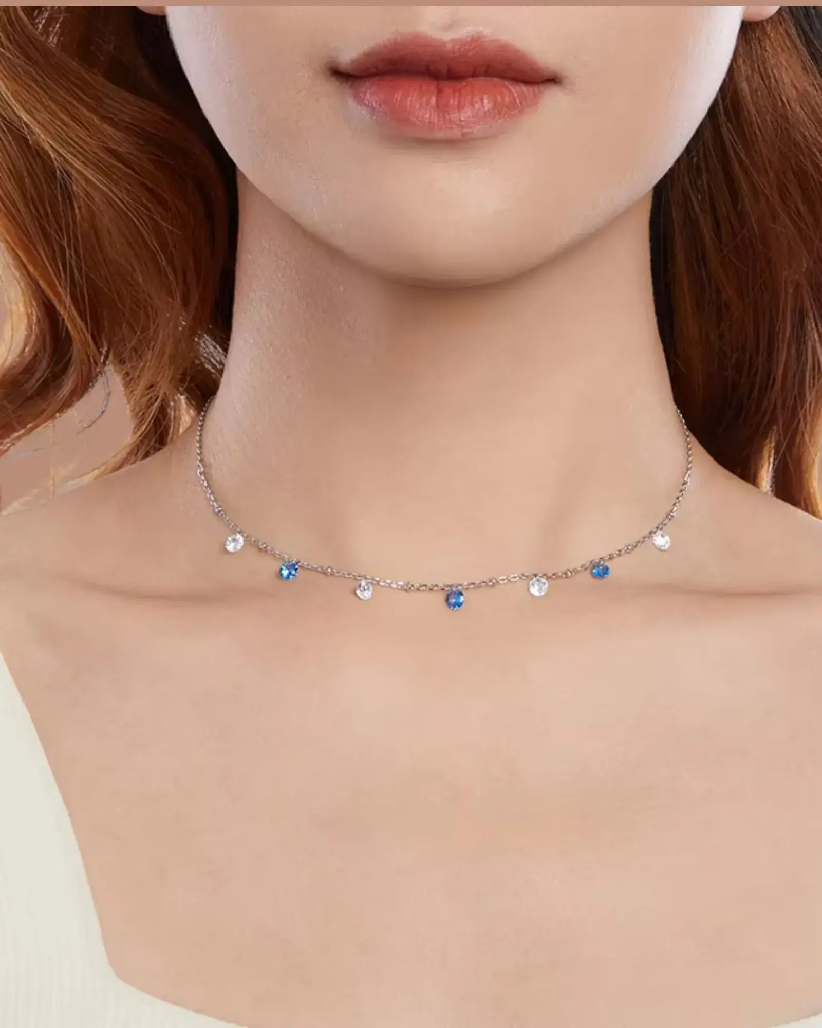 Diamond Star Choker Necklace featuring colorful zircon stones on a model, perfect for layering and elevating outfits.