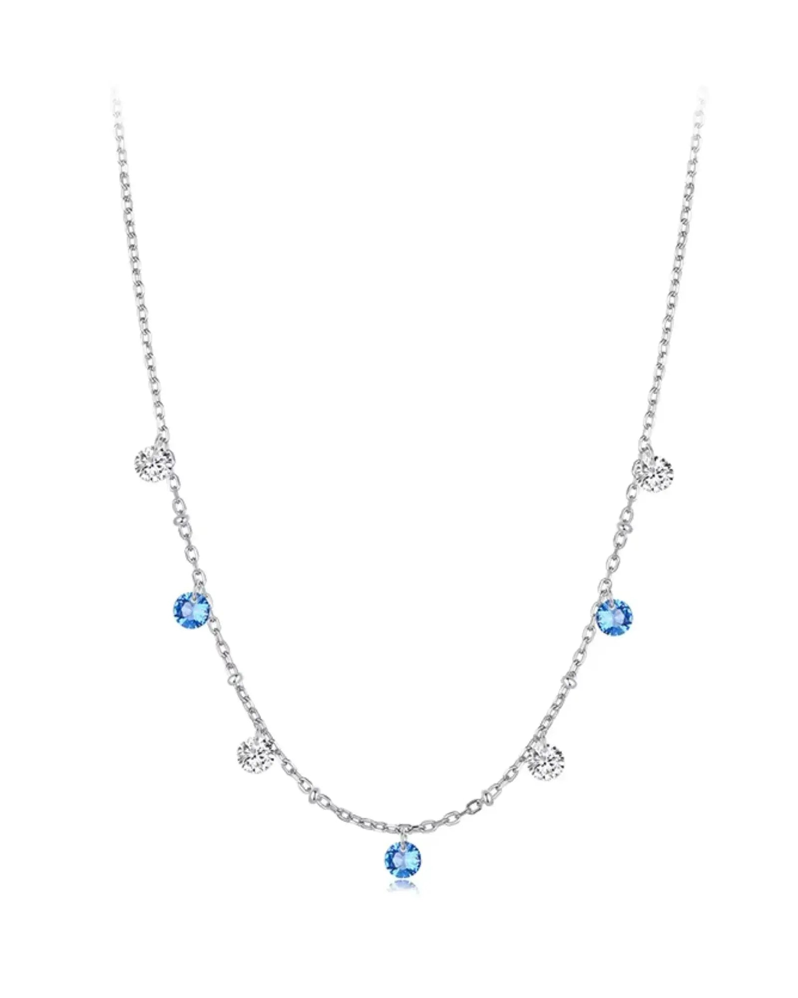 Diamond Star Choker Necklace featuring colorful zircon stones on sterling silver with white gold plating.