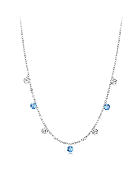 Diamond Star Choker Necklace featuring colorful zircon stones on sterling silver with white gold plating.