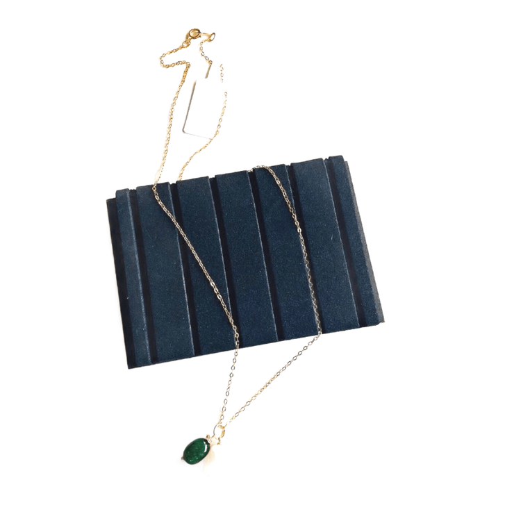 14k gold filled dainty gemstone necklace made in emerald and Pearl