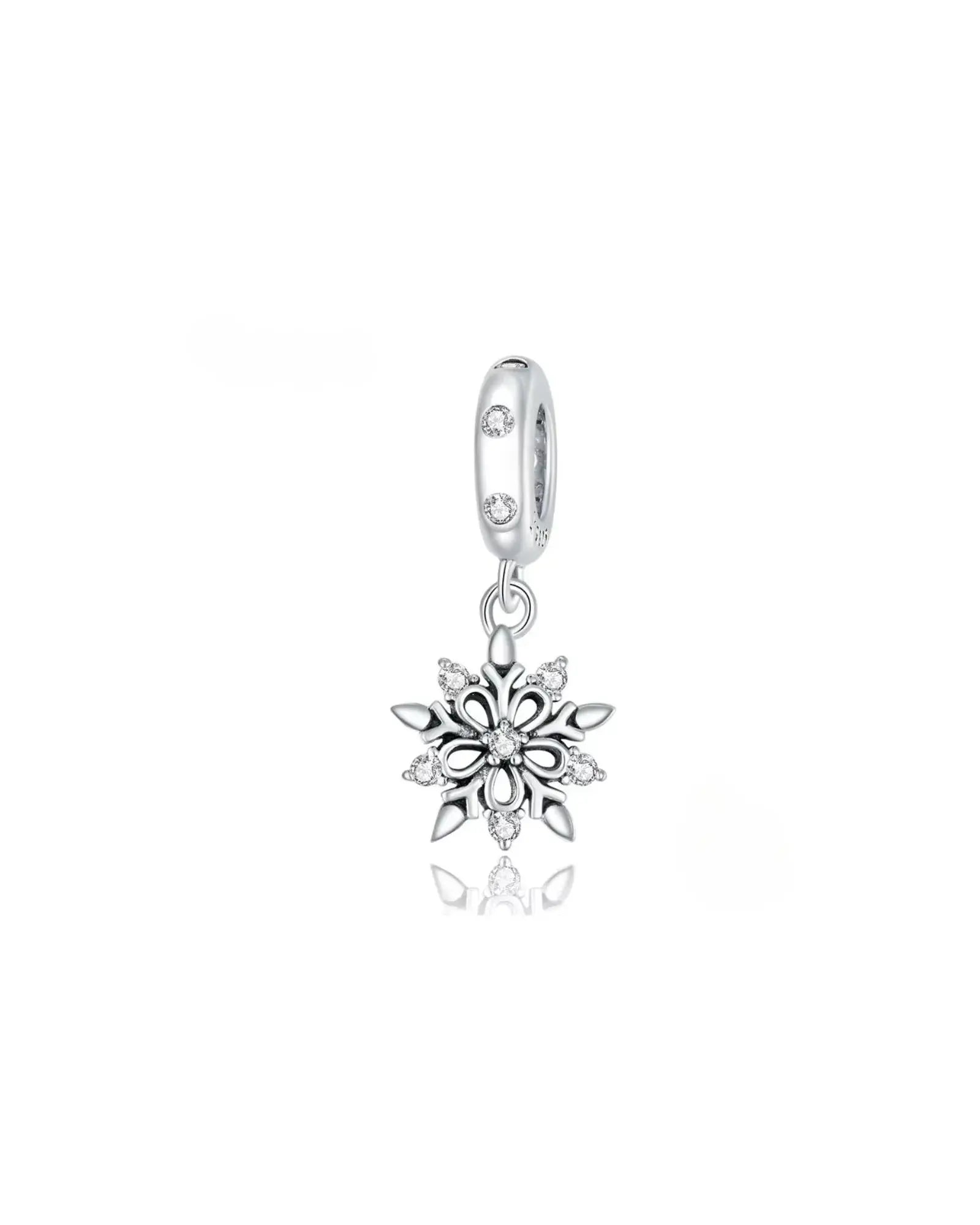 Sophisticated Snowflake Charm in 925 sterling silver with intricate pave settings, perfect for adding elegance to bracelets.