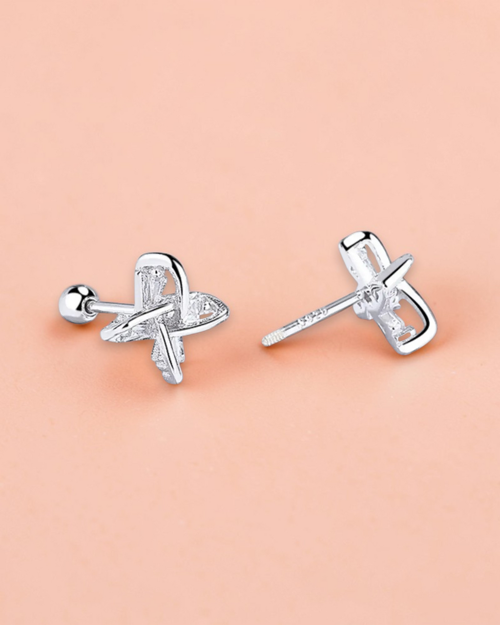 Elegant windmill ear studs made of 925 sterling silver, featuring a modern design in yellow gold and white gold plating.