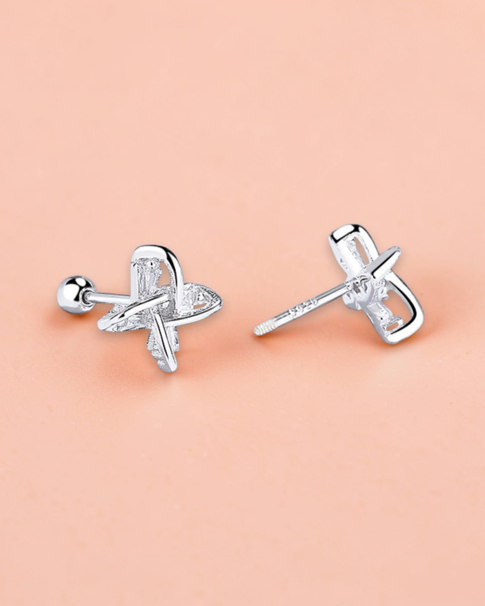Elegant windmill ear studs made of 925 sterling silver, featuring a modern design in yellow gold and white gold plating.