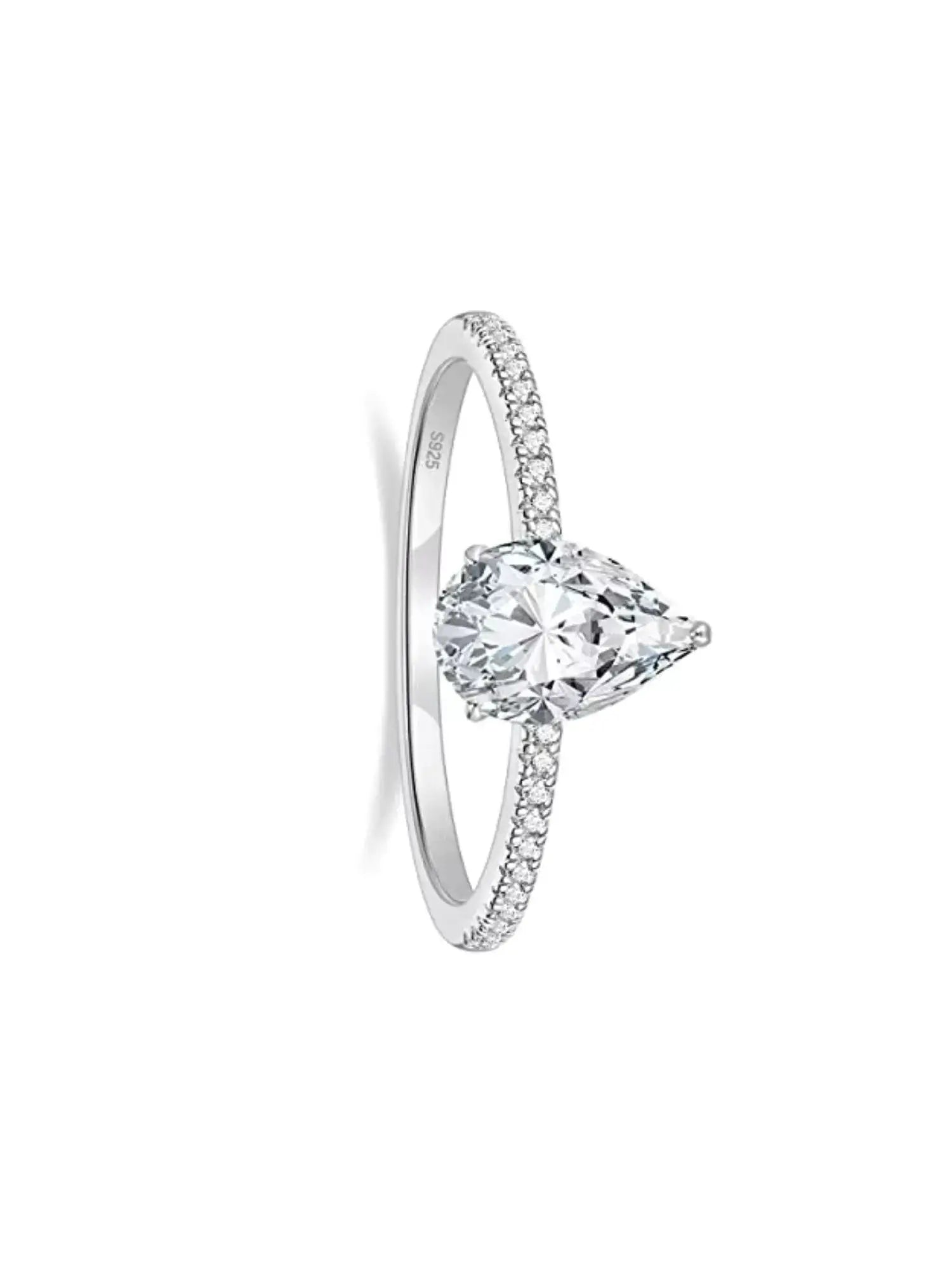 Elegant Golden Promise Engagement Ring in 925 sterling silver with water drop cubic zirconia and sparkling accents.