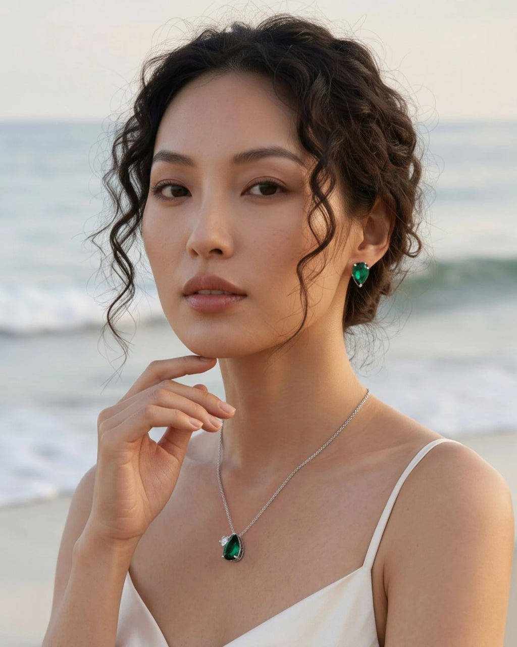 Green Water Droplet Necklace