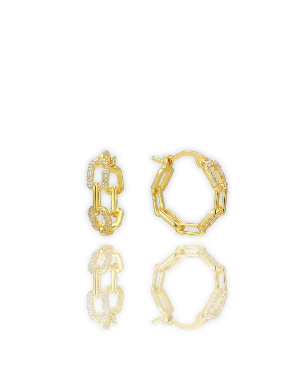 Hollow Chain Link Luxe Hoops featuring geometric design and cubic zirconia accents, perfect for elegant styling.