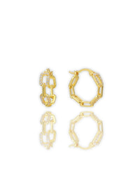 Hollow Chain Link Luxe Hoops featuring geometric design and cubic zirconia accents, perfect for elegant styling.