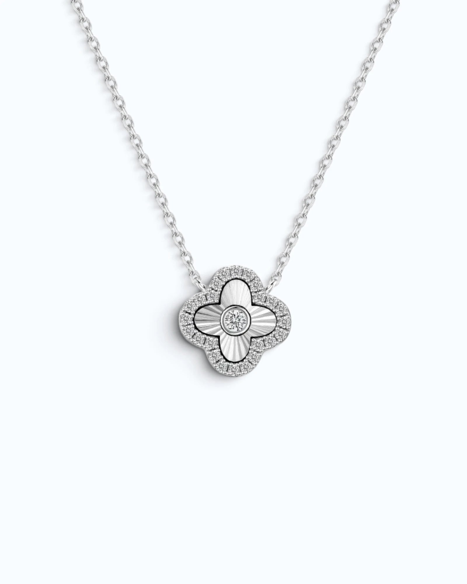 Laser Clover Pendant Necklace with Pavé  Zircon