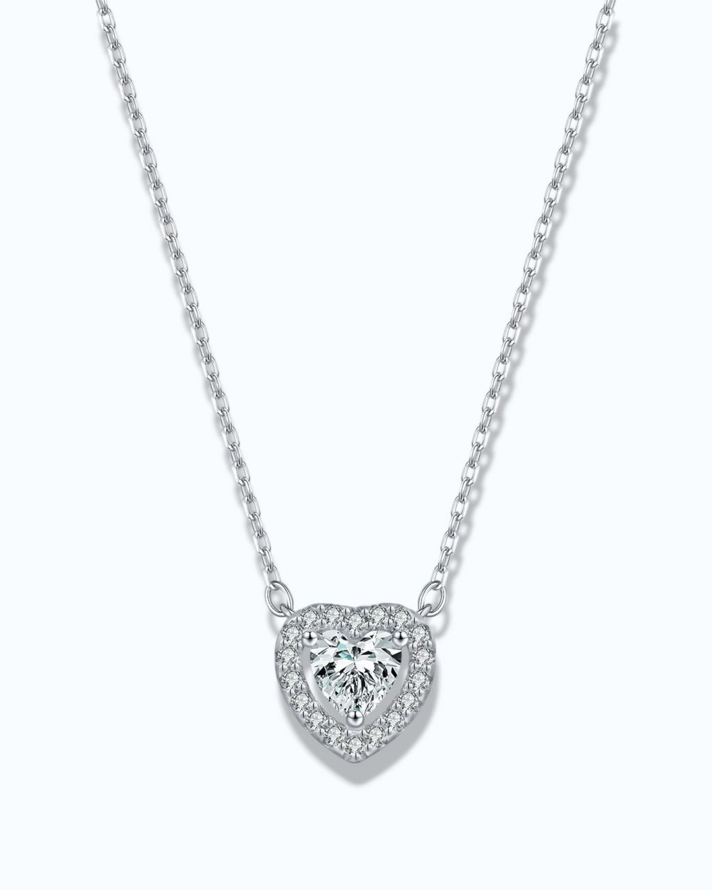 0.5 Ct Hollow heart Moissanite necklace on a delicate chain with sparkling details.