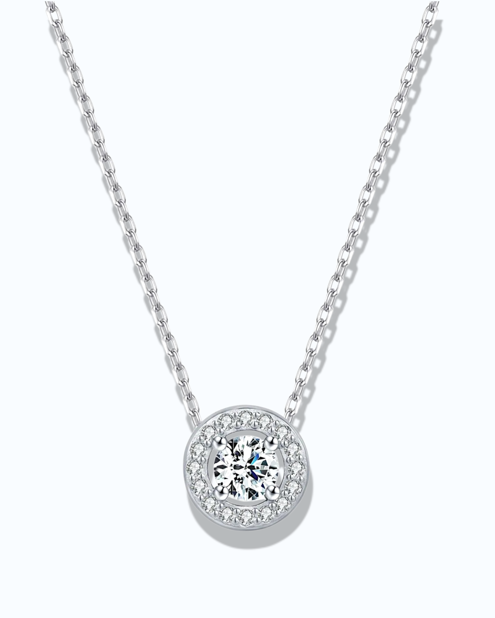 0.5 Ct Round brilliant Cut moissanite necklace in sterling silver with rhodium plating